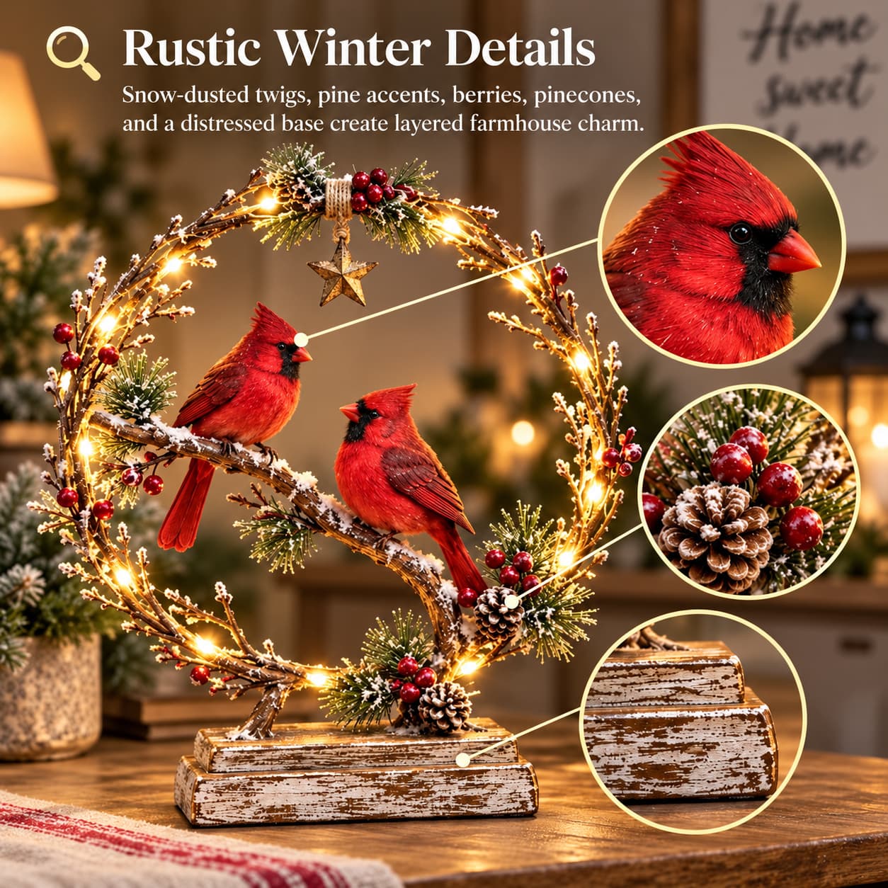 🔥Last Day 60% OFF -Lighted Cardinal Tabletop Decor