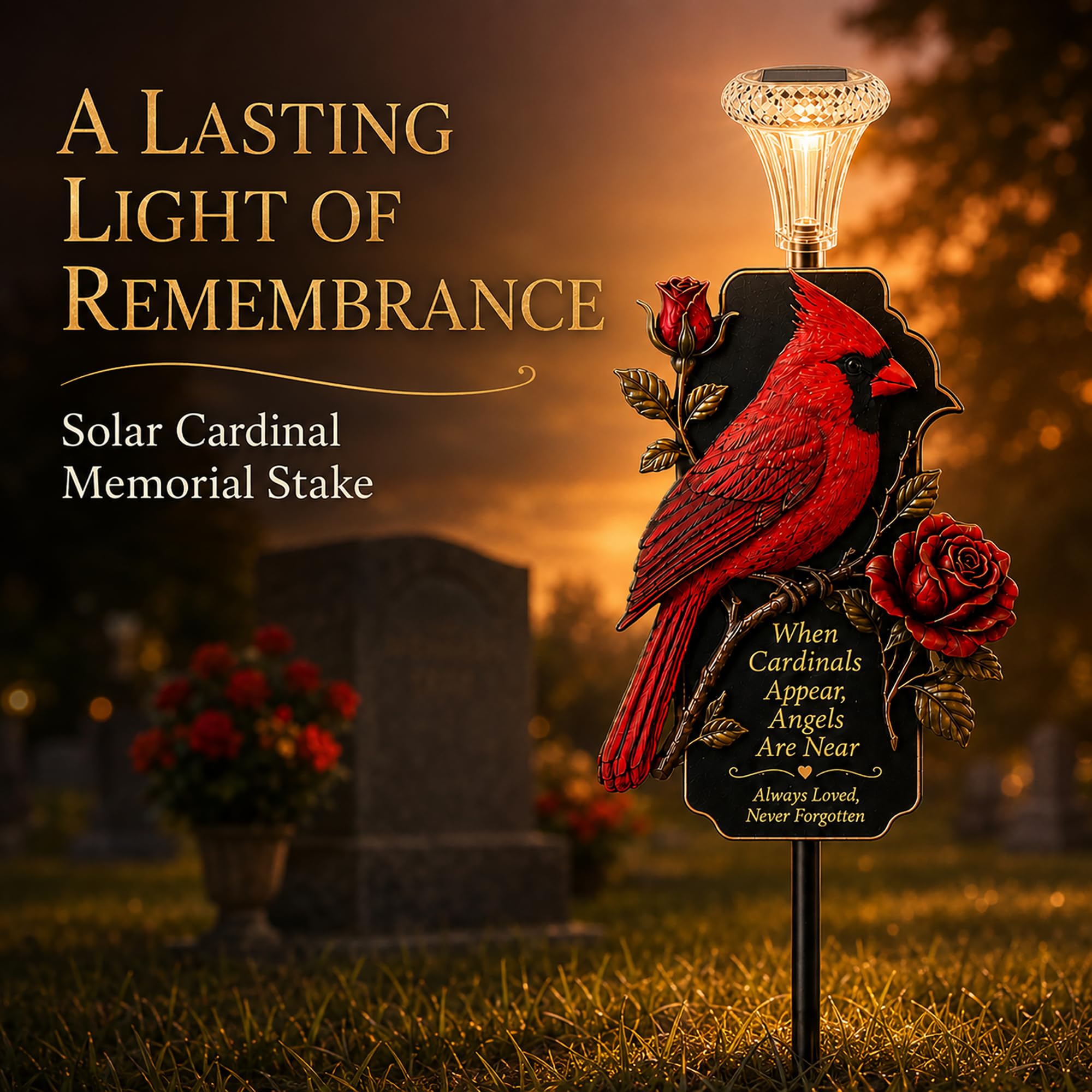 🐦Solar Cardinal Memorial Cemetery Decoration