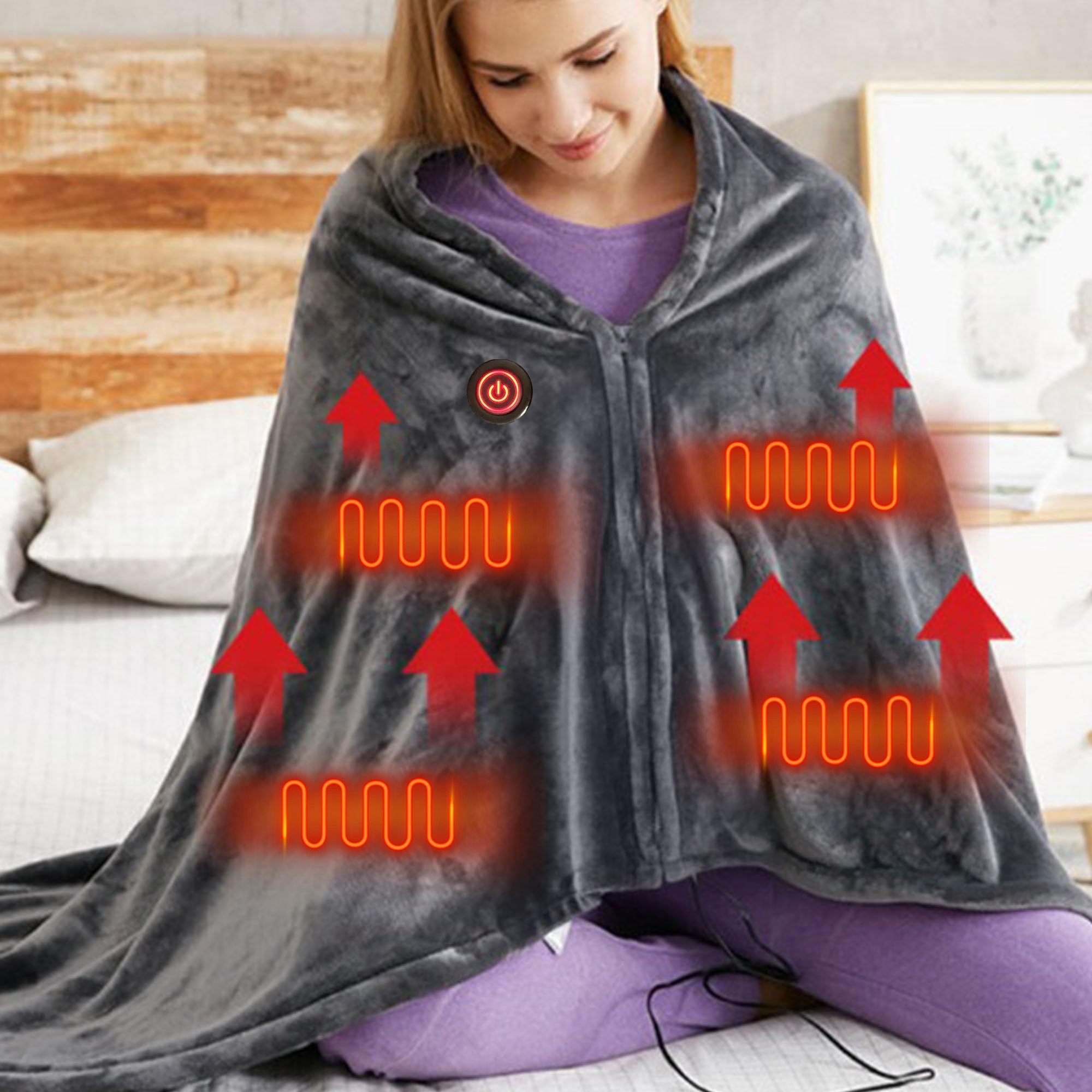 Portable Soft Zipper Electric Heated Blanket Shawl
