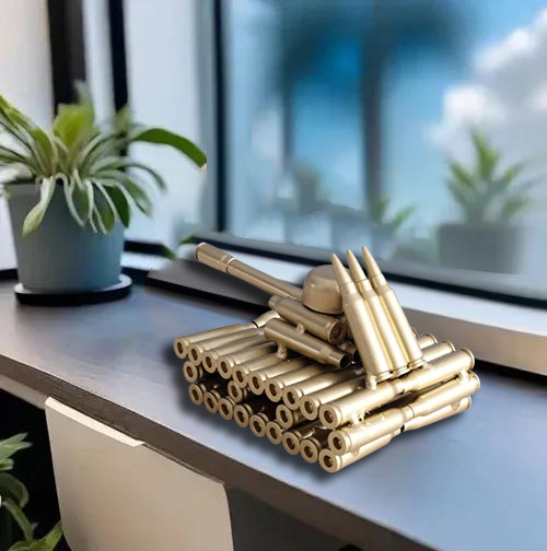 Bullet Shell Casing Shaped Army Tank Metal Sculpture Military Gifts
