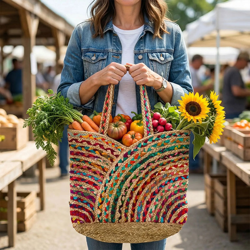 🌈 Colorful Woven Artisan Tote Bag – Boho Summer Essential ✨