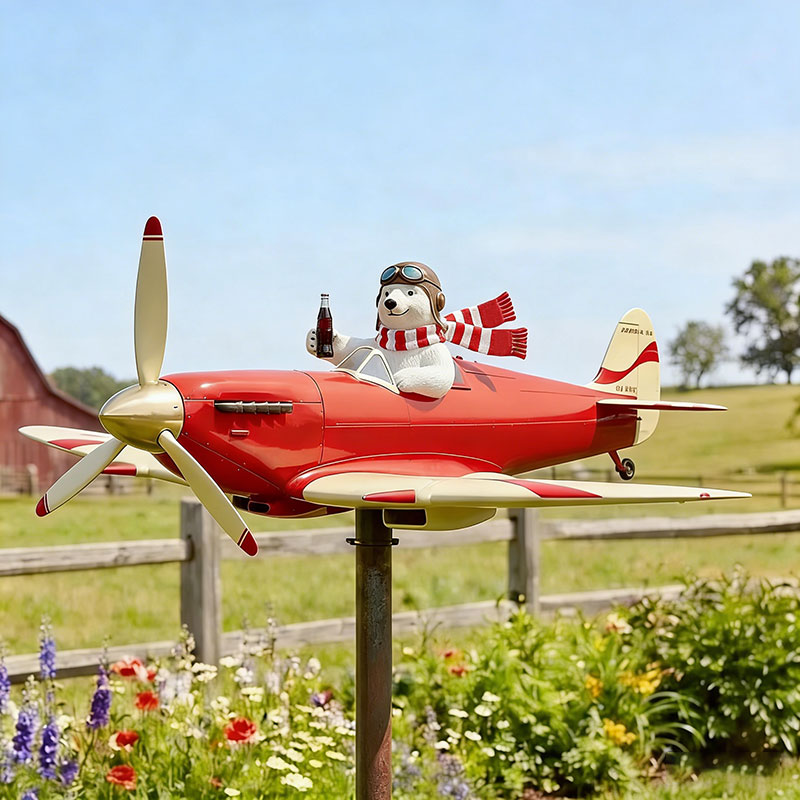 🐻✈️ Polar Bear Pilot Airplane Wind Spinner – Whimsical Garden Decor ✨