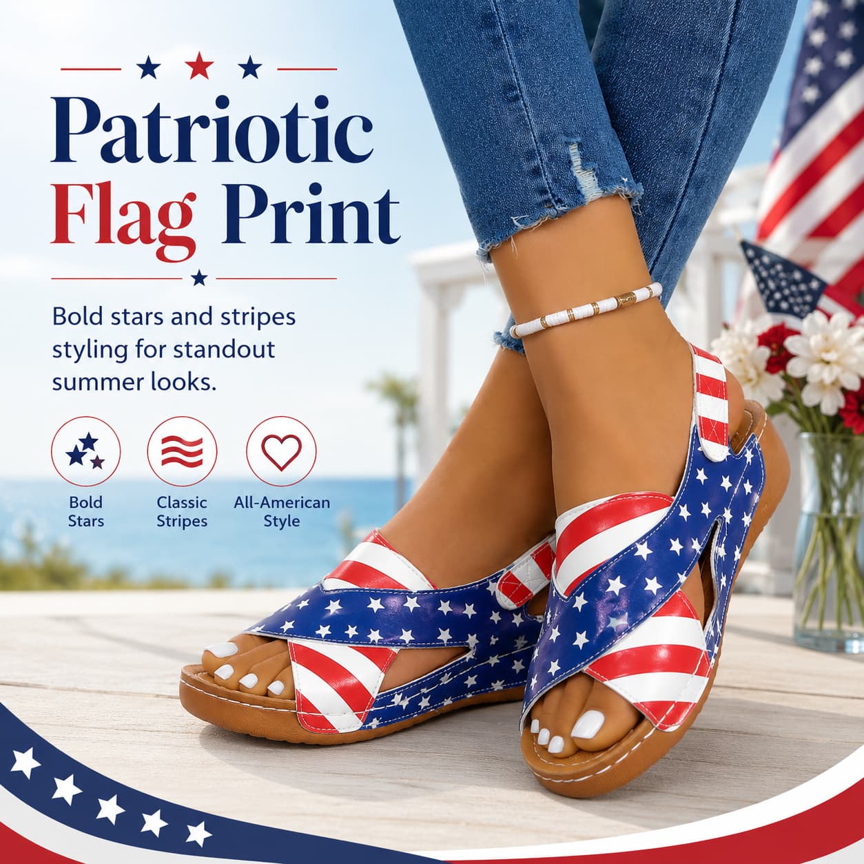 USA 250th Anniversary Patriotic Platform Women Sandals