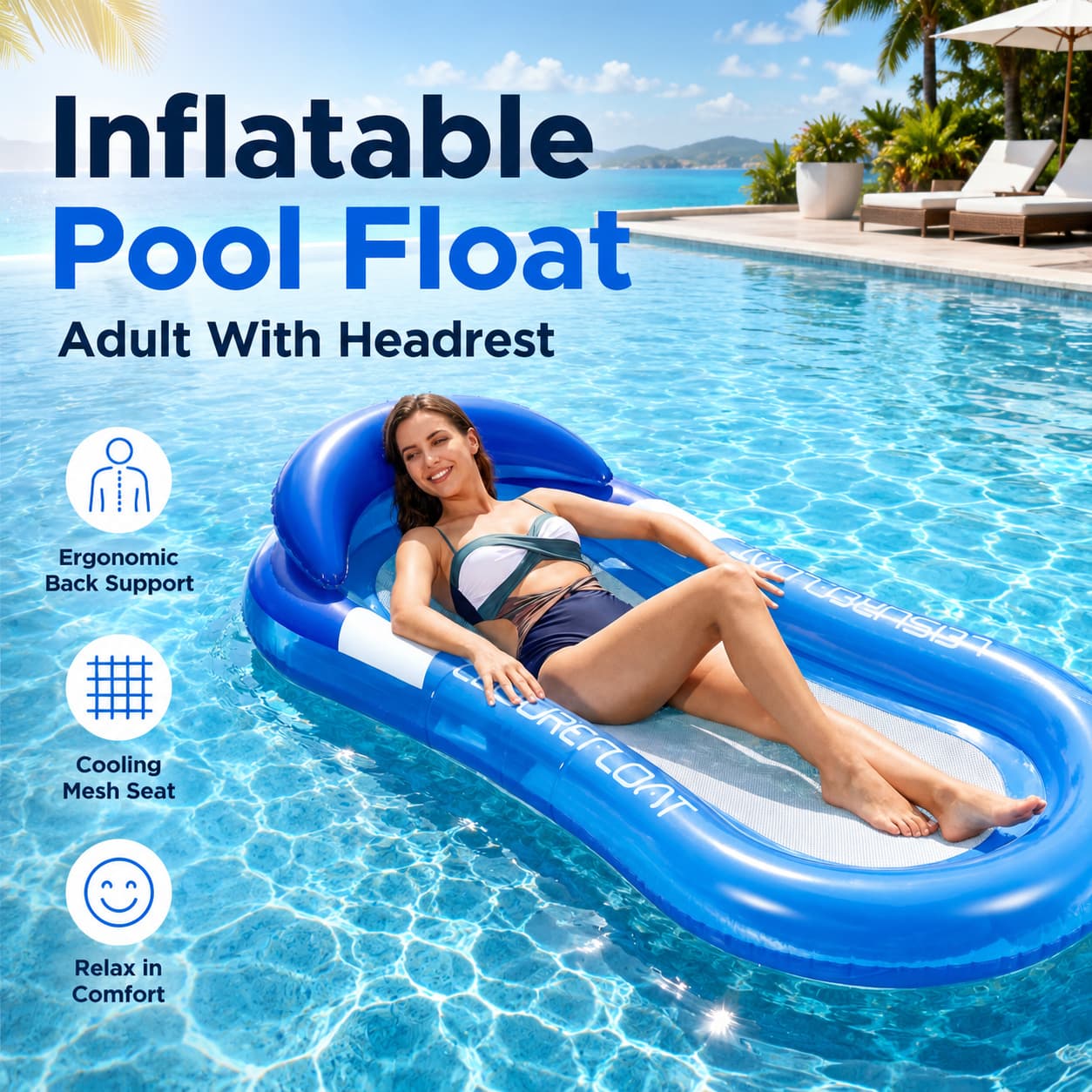 Inflatable Pool Float Adult With Headrest