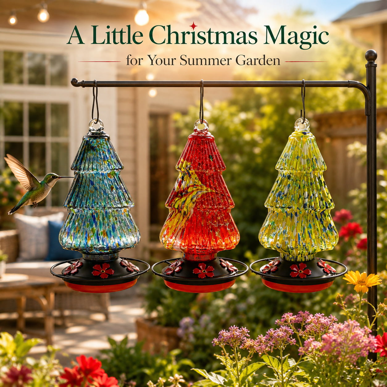 Christmas Tree-Shaped Glass Hummingbird Feeder