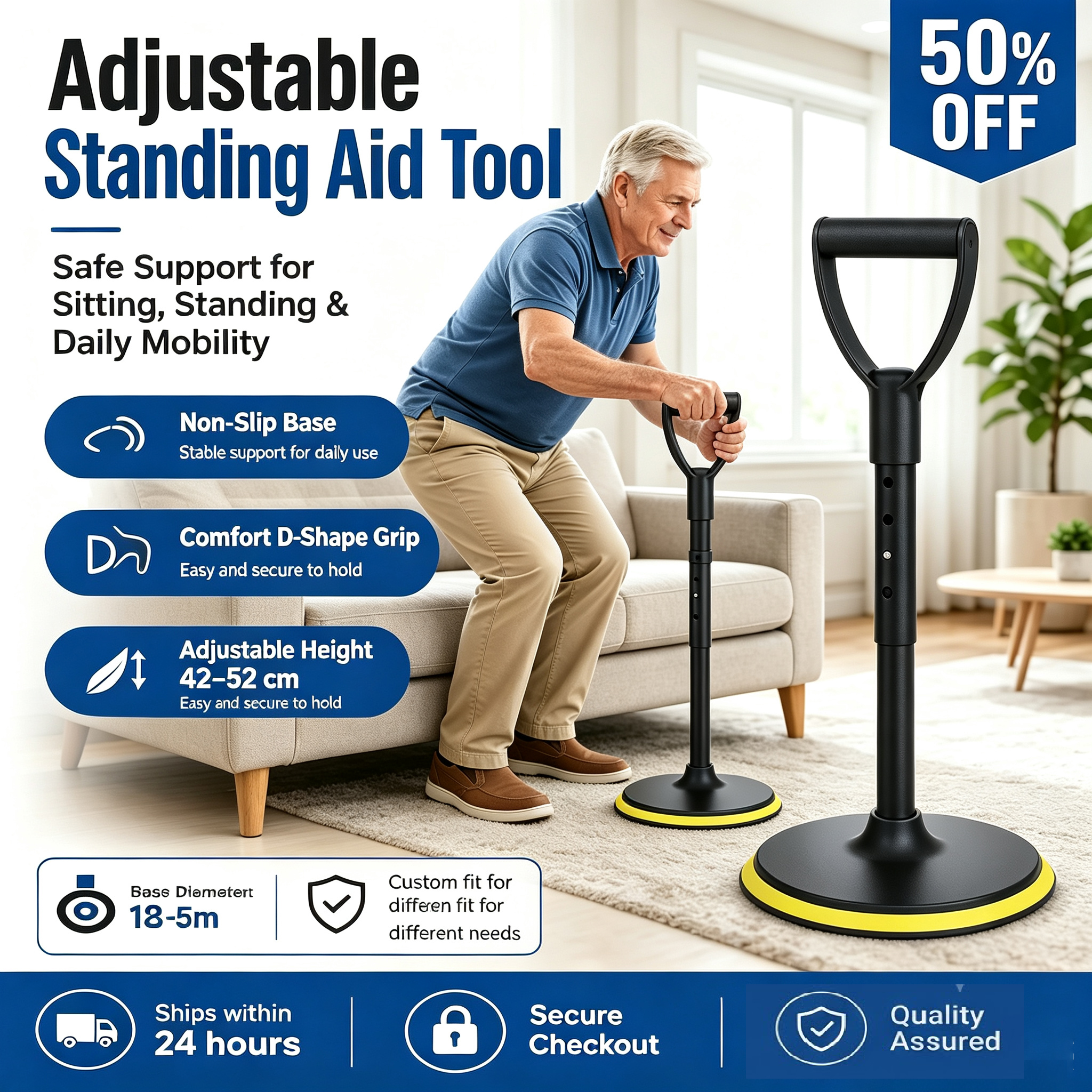 📢📢50% OFF !! ⏰Adjustable Height Standing Aid Tool for Mobility Support
