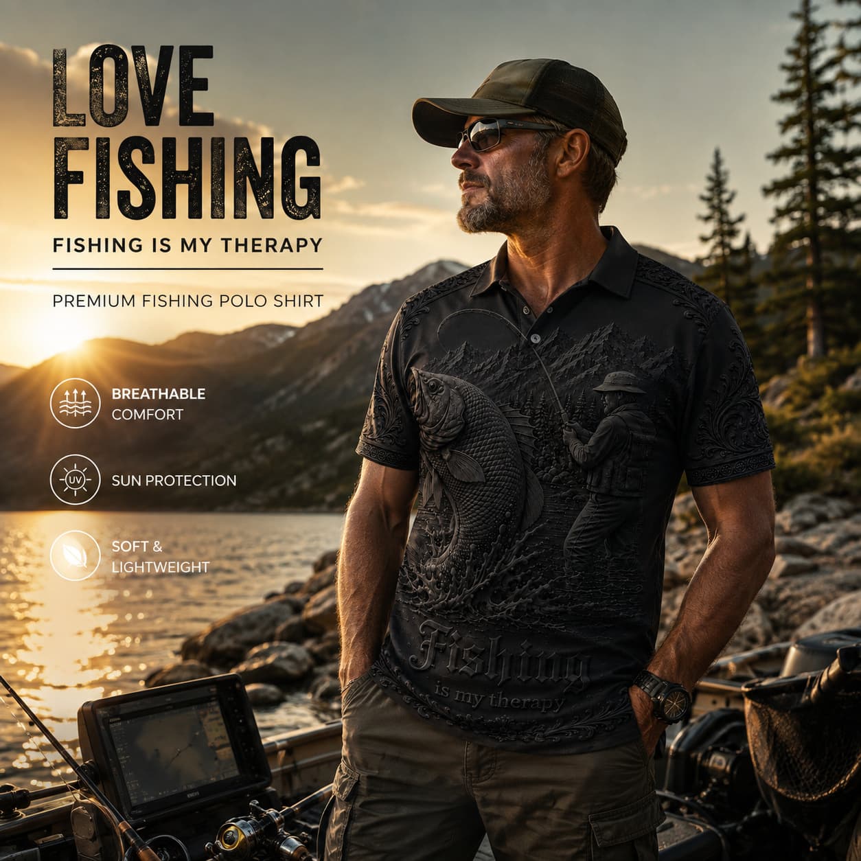 🎣Love Fishing, Fishing Is My Therapy Fishing Polo Shirt