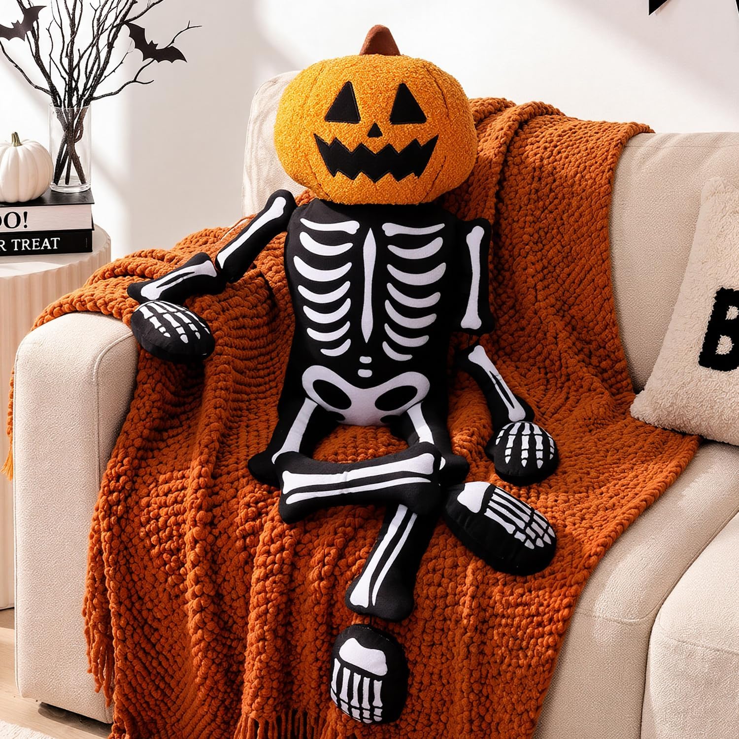 🎃 Halloween Skeleton Pumpkin Plush Decoration