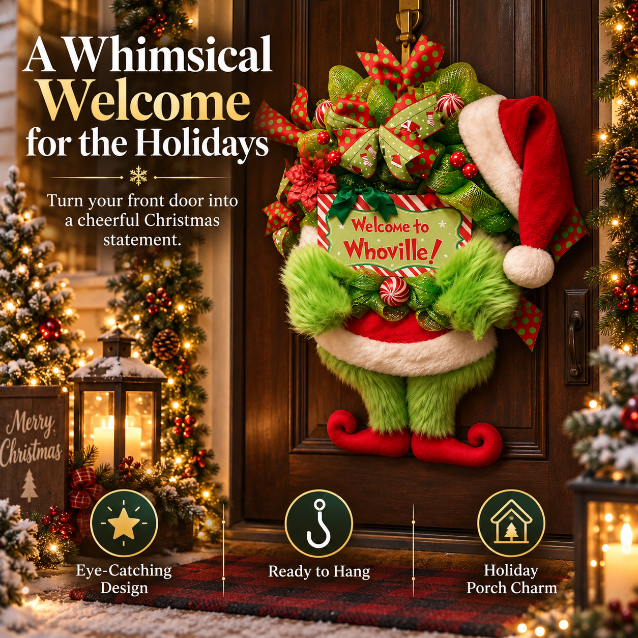 💚 Whoville Grinch Christmas Door Wreath