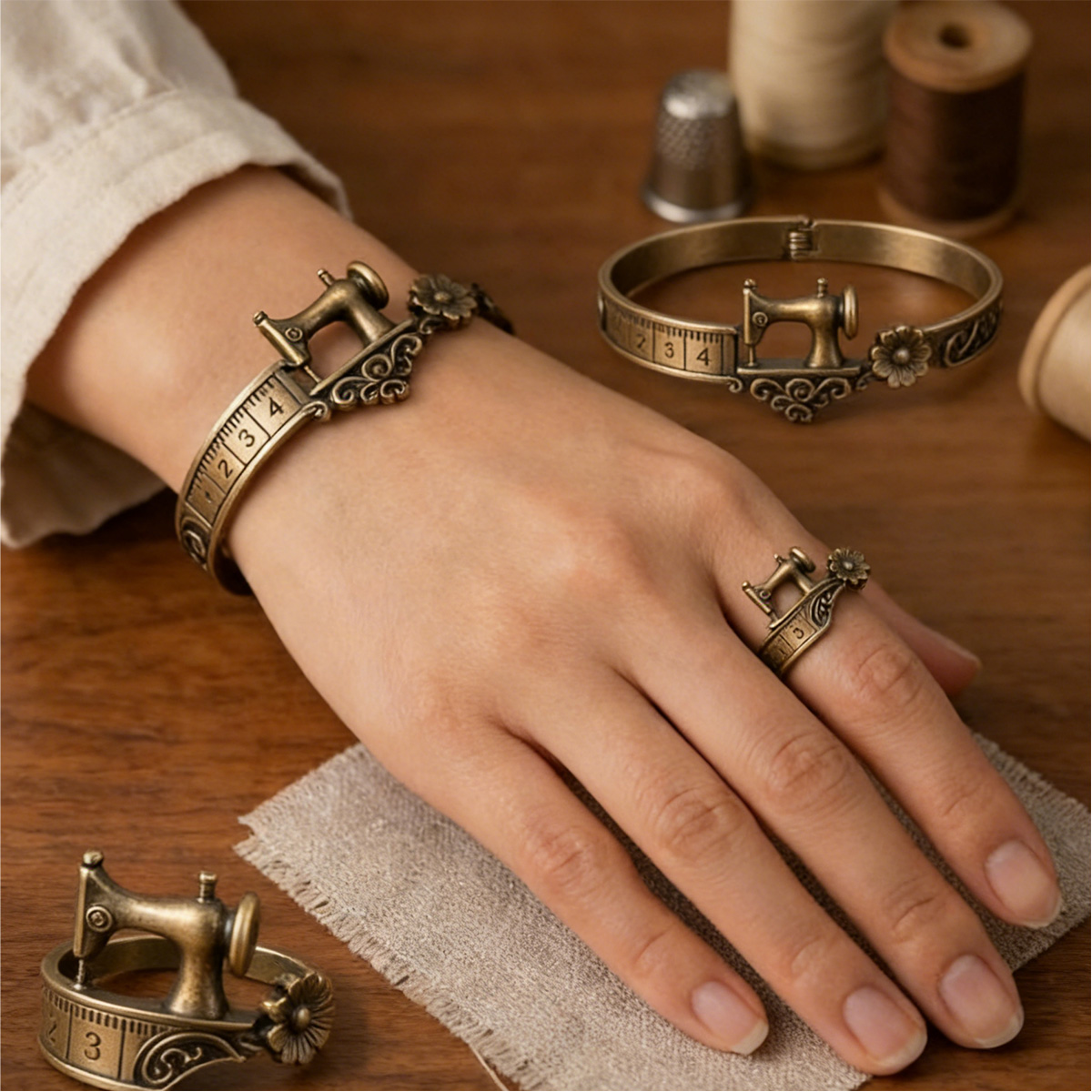 🎁2026 Mother's Day Gifts 50% Off--🧵Sewing Machine Bracelet & Ring Set