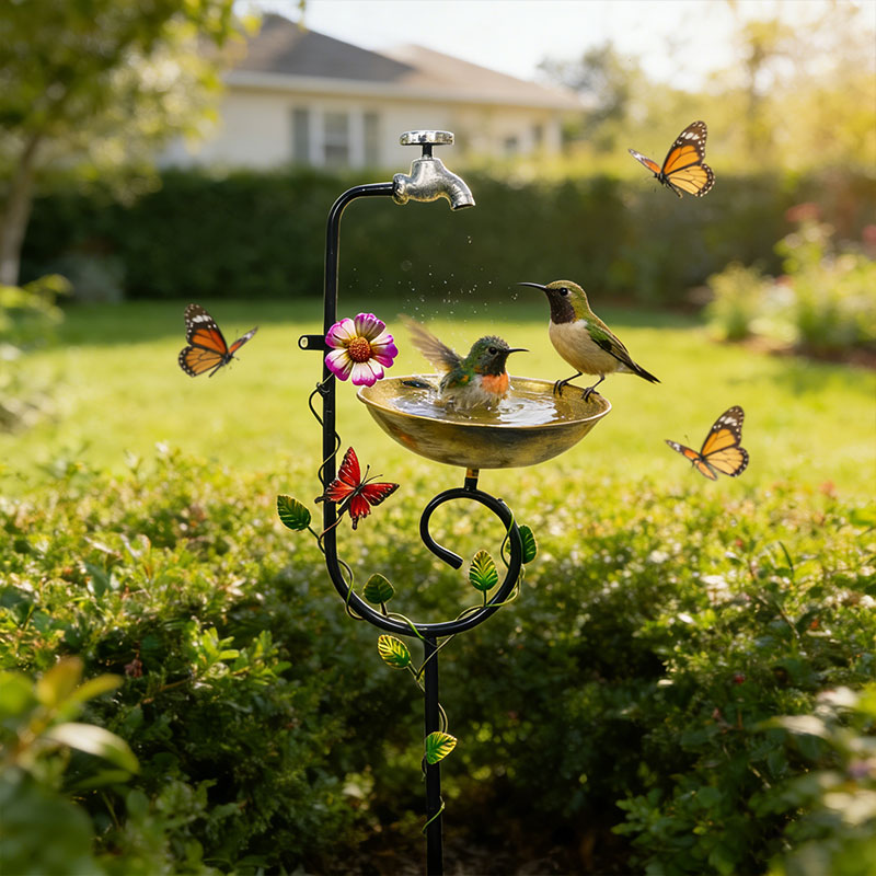 🐦 Faucet Bird Feeder & Bath – 3-in-1 Garden Stake Decor ✨