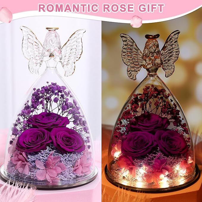 Glass Angel Figurine with Three Roses