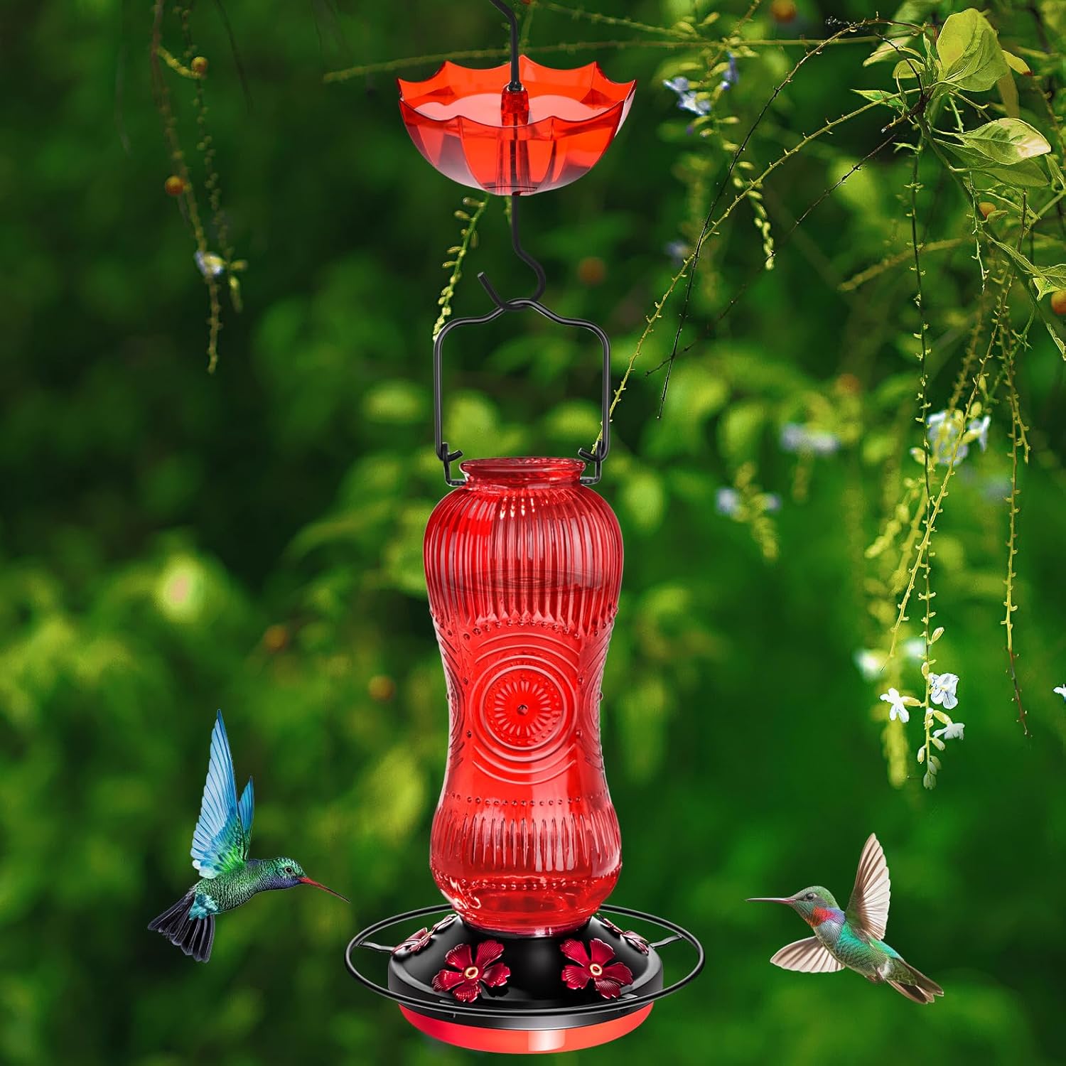 Vintage Style Glass Hummingbird Feeder
