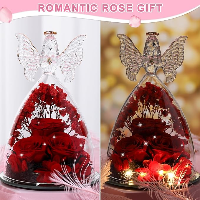 Glass Angel Figurine with Three Roses