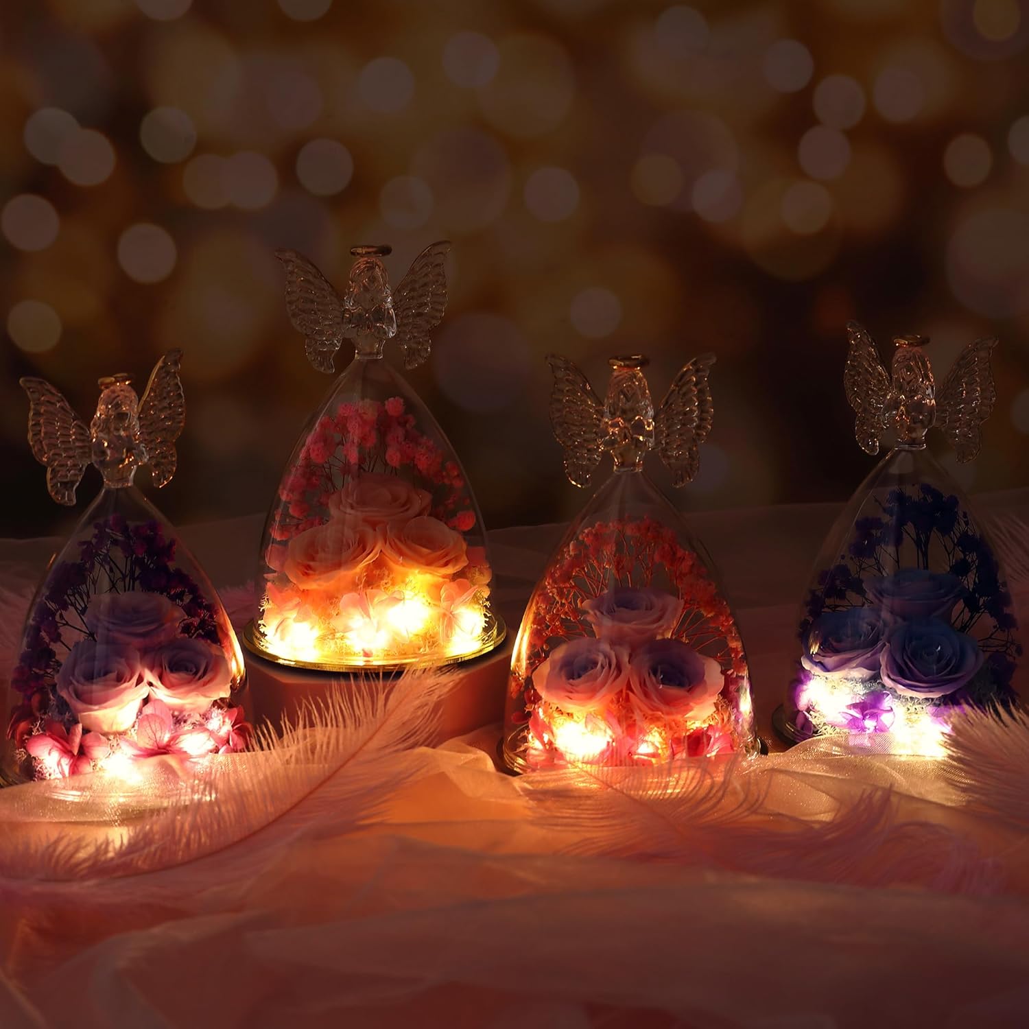 Glass Angel Figurine with Three Roses