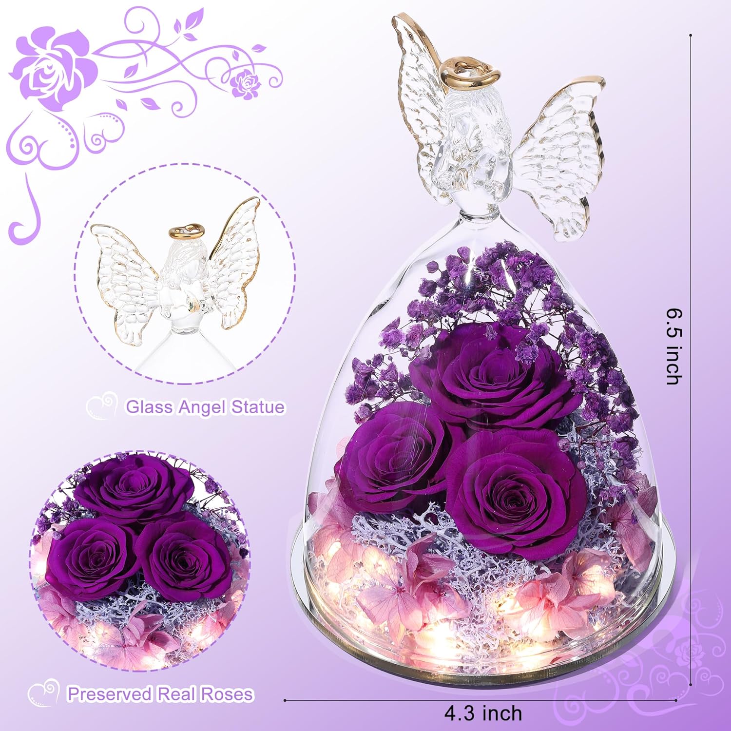 Glass Angel Figurine with Three Roses