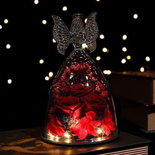 Glass Angel Figurine with Three Roses