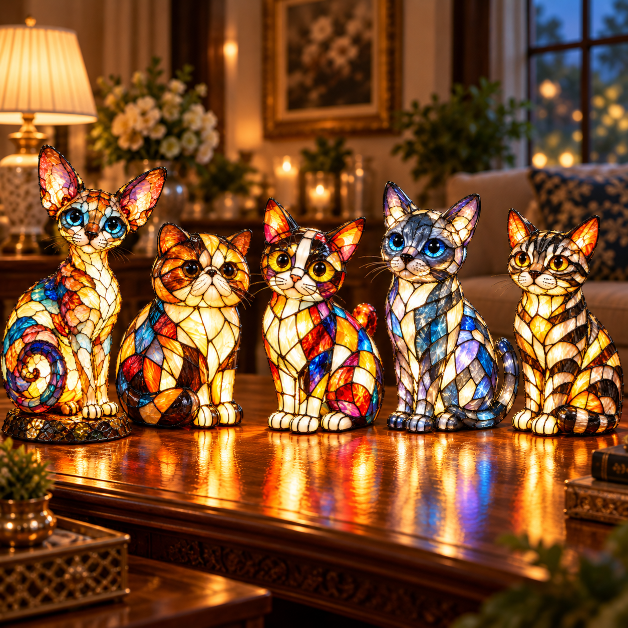 🐱 Stained Glass Cat Lamp – Tiffany-Style Decorative Light & Unique Gift for Cat Lovers