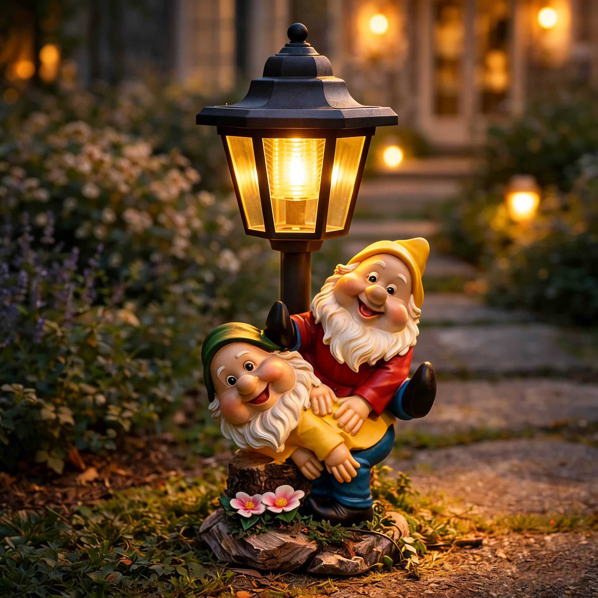 Solar Garden Light Resin Statue – Whimsical Outdoor Decor with Warm Glow