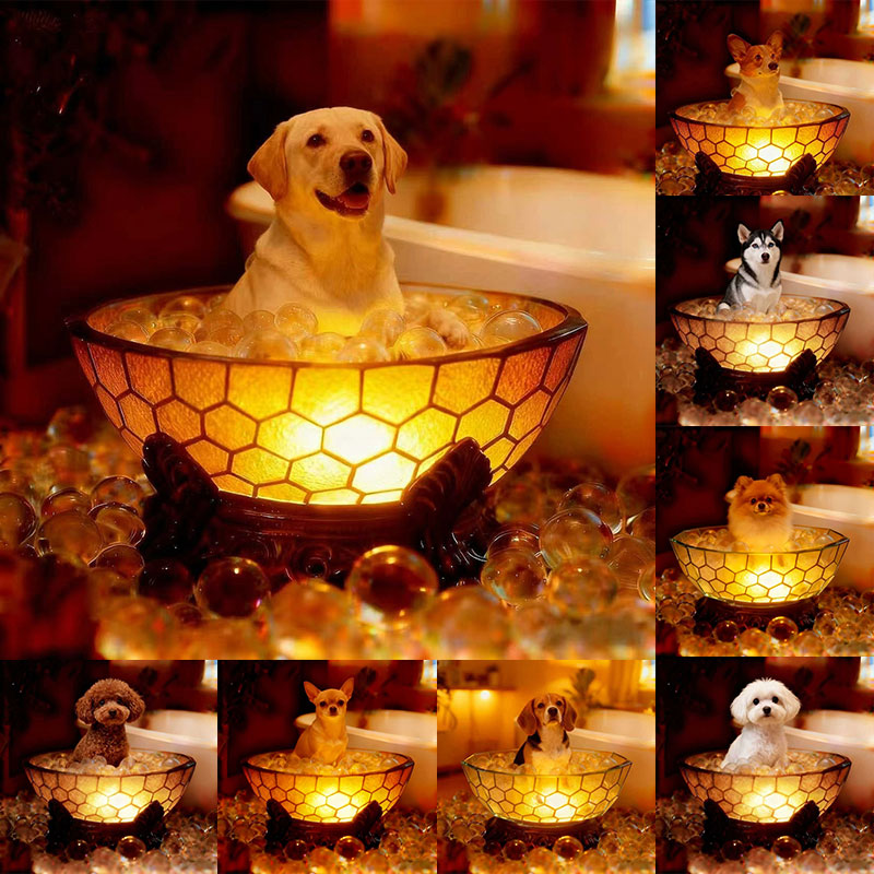 Adorable Dog Bubble Bath Resin USB Table Lamp