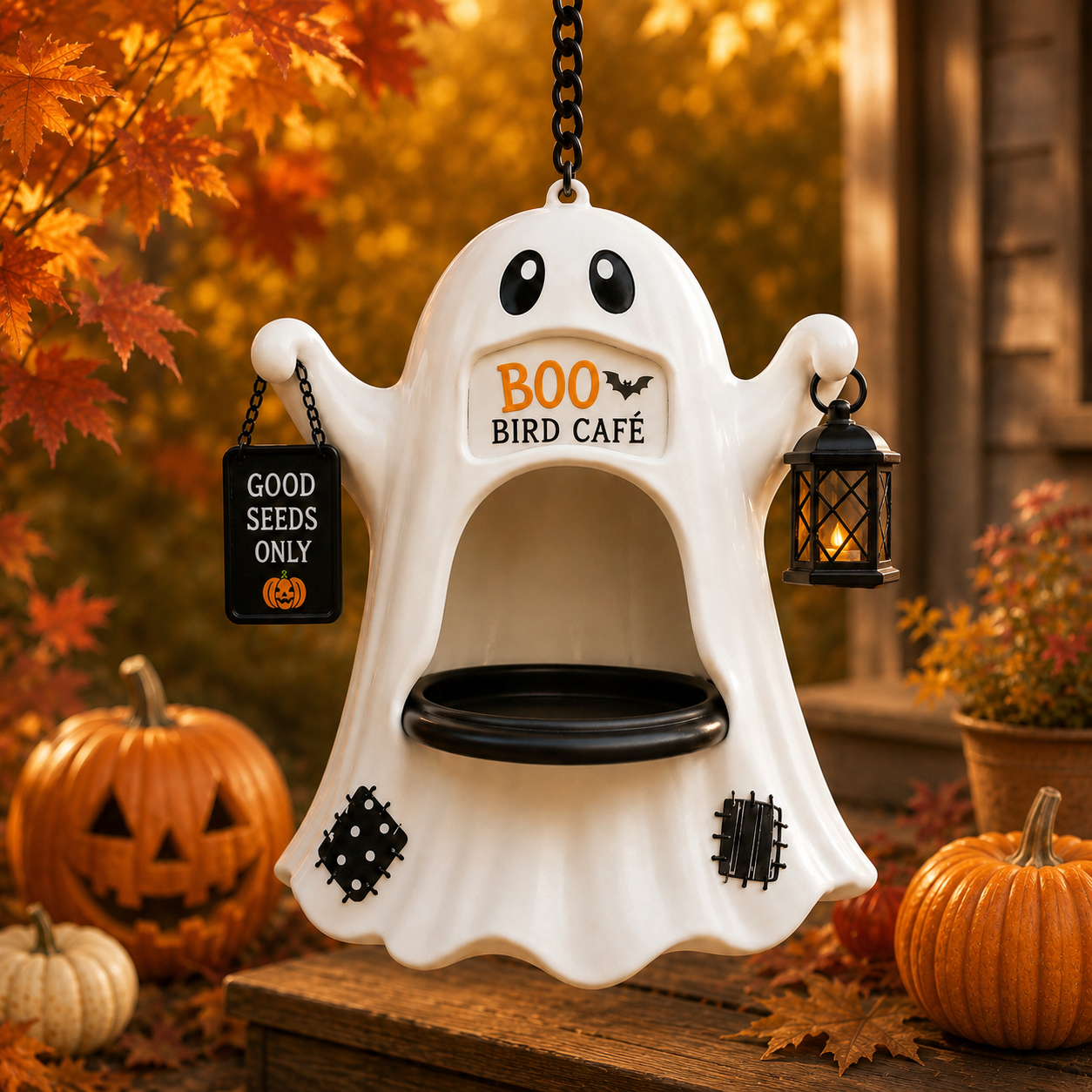🎁Last Day 49% OFF - 👻 Boo Bird Café – Halloween Ghost Bird Feeder With Lantern 🎃