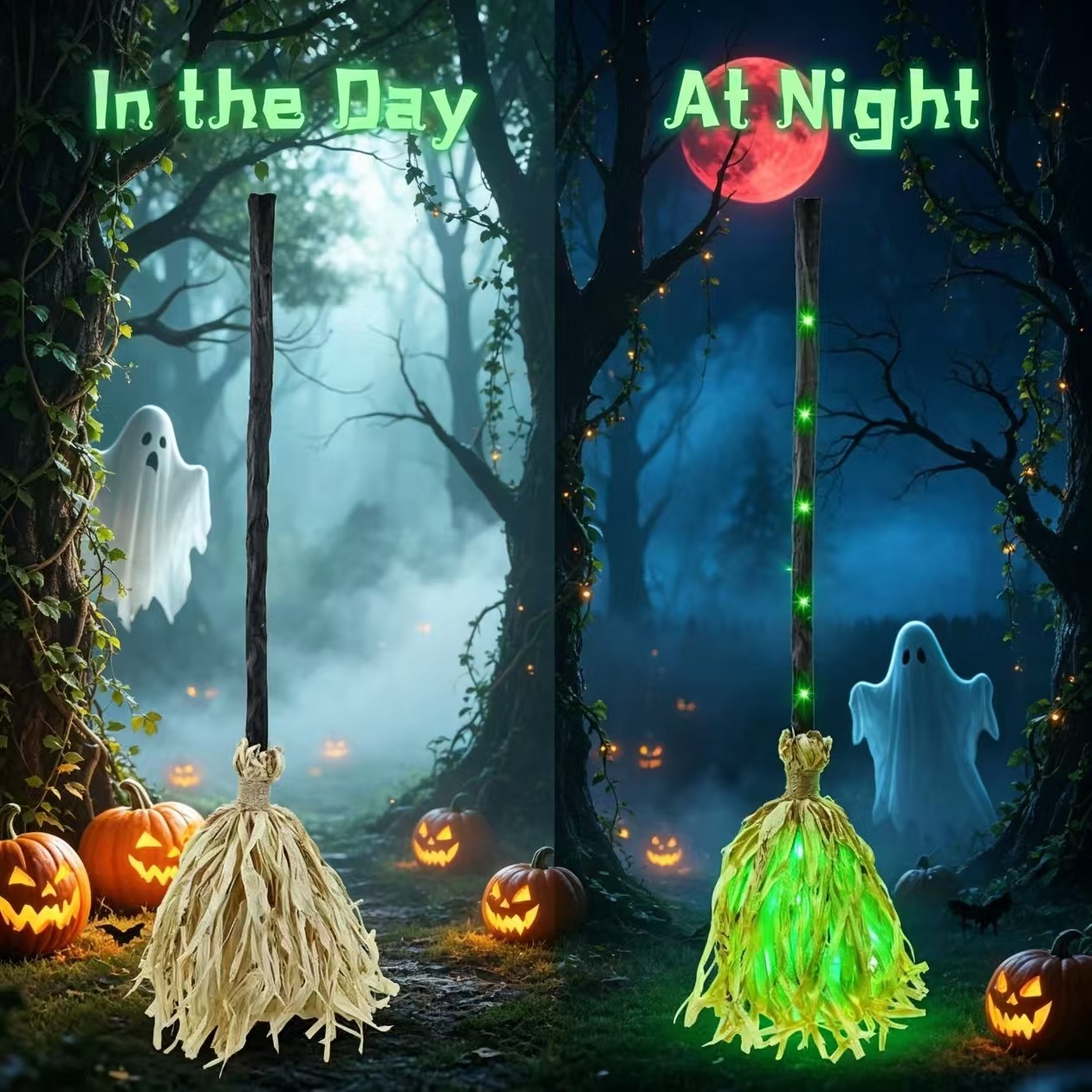 🧙‍♀️ Animated Halloween Witch Broom Decoration