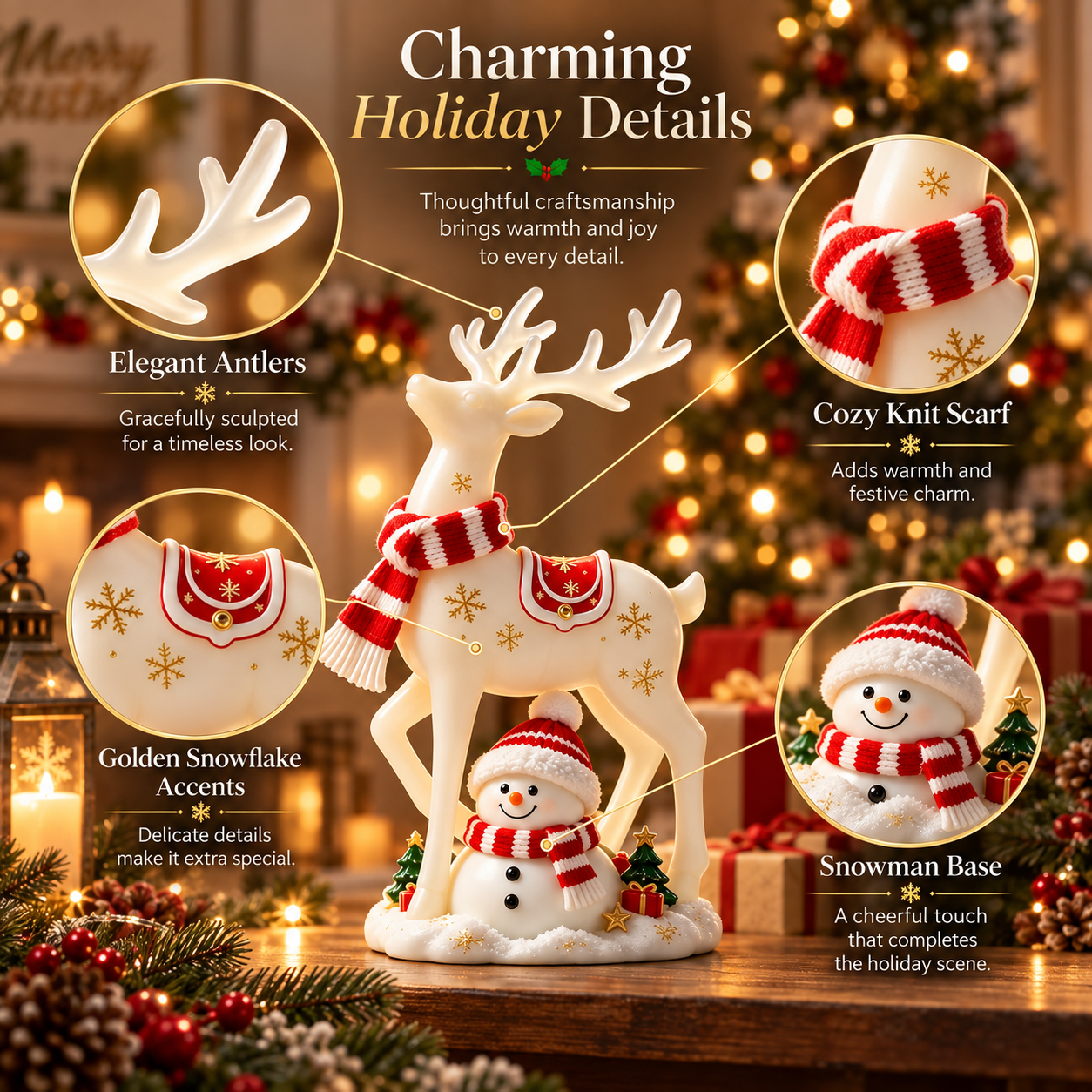 Christmas Reindeer & Snowman Lighted Figurine