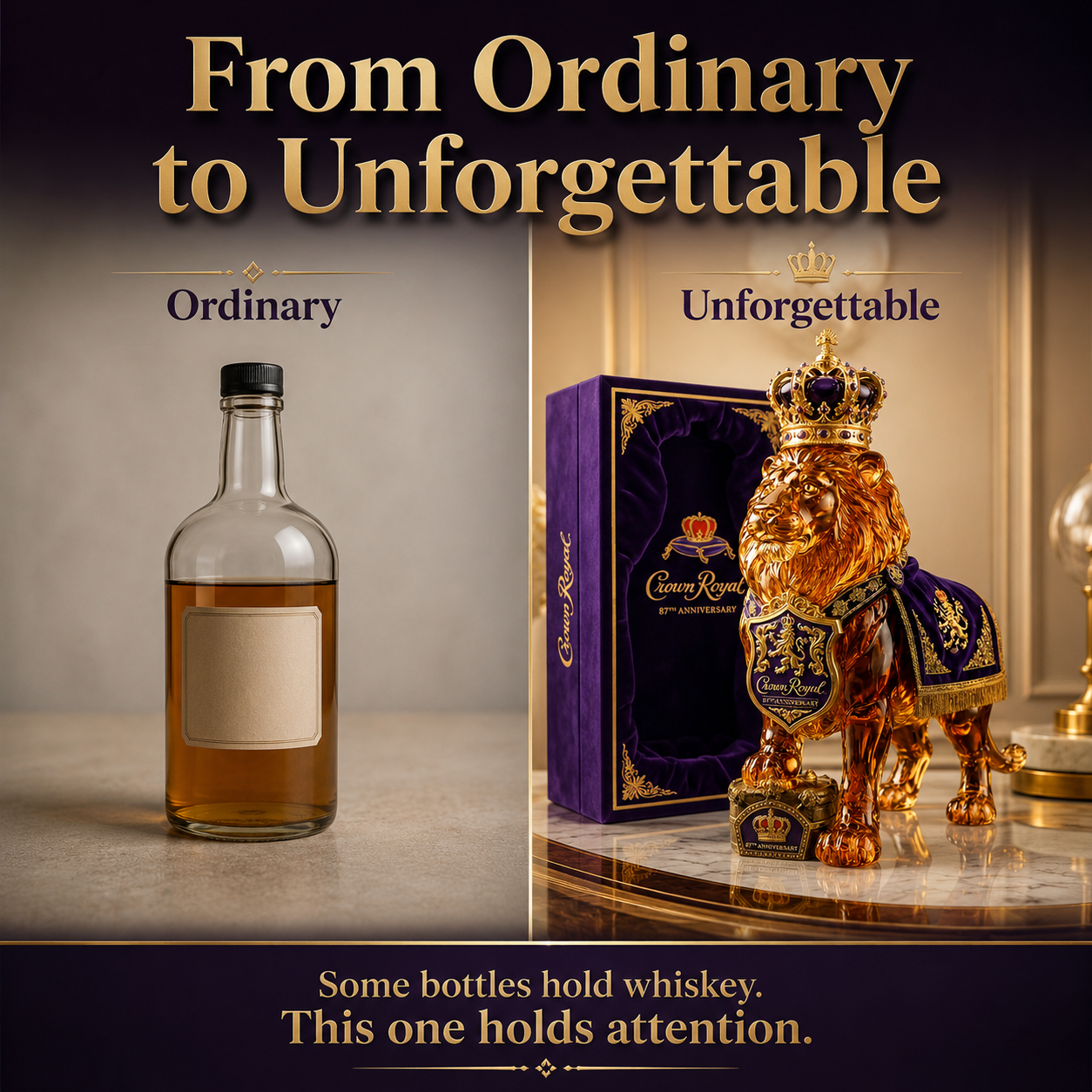 👑Crown 87th Anniversary Royal Lion Whiskey Bottle
