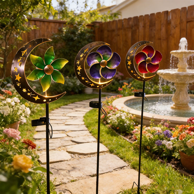 🌙 Moon & Flower Solar Windmill Light – Whimsical Garden Glow ✨