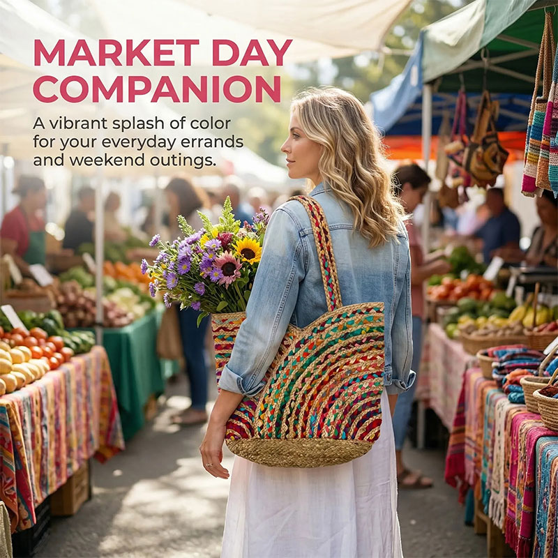 🌈 Colorful Woven Artisan Tote Bag – Boho Summer Essential ✨