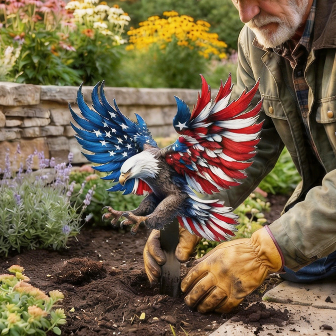 Patriotic Bald Eagle Metal Yard Stake – American Flag Garden Sculpture