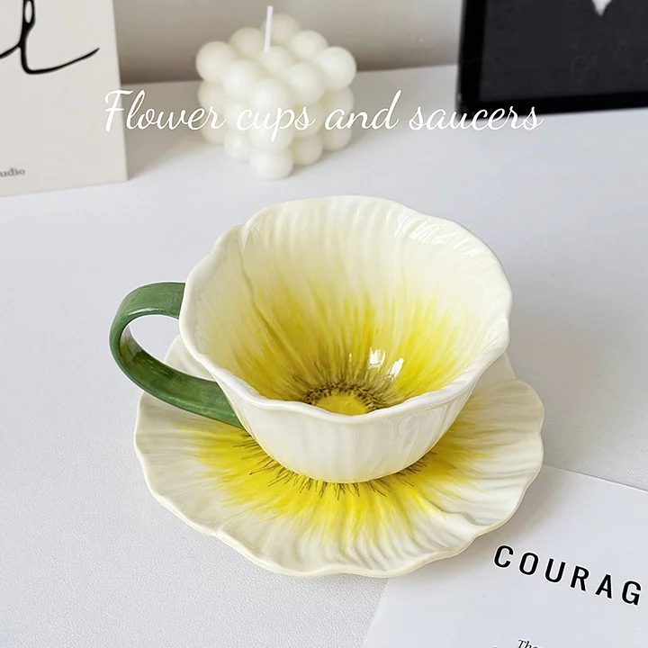 Ceramic Flower Coffee Mug and Saucer set