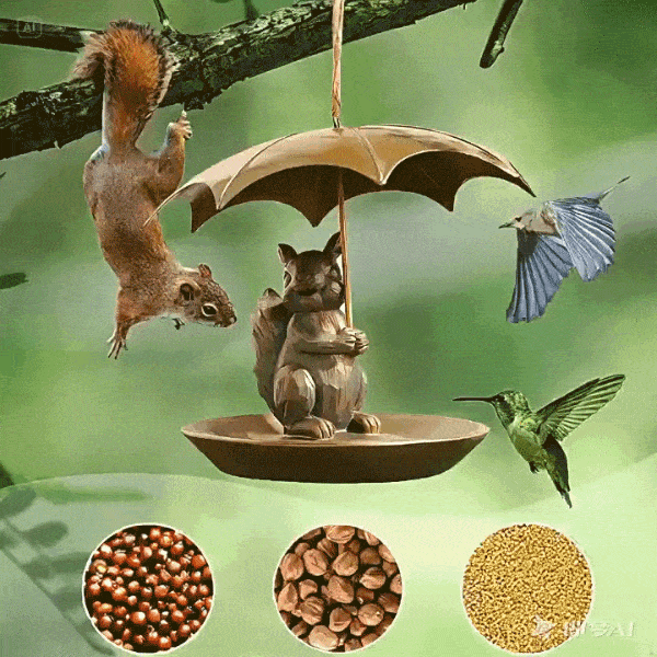 Girl Next Door Animal Bird Feeder with Umbrella