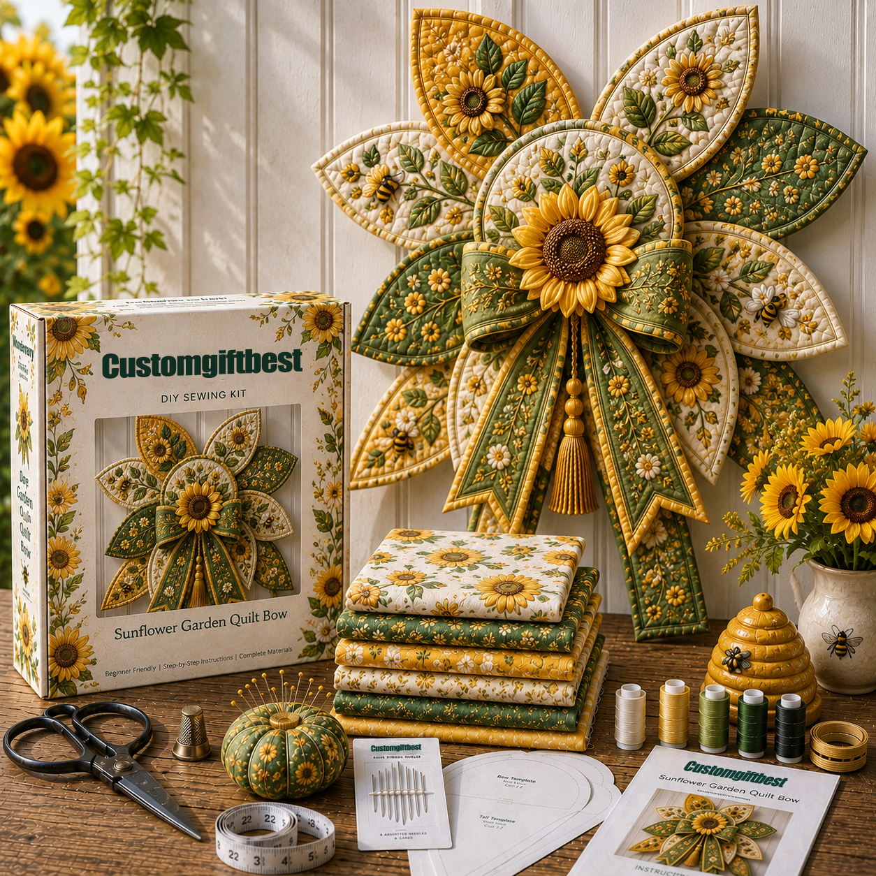 Sunflower Garden Quilt Bow DIY Sewing Kit