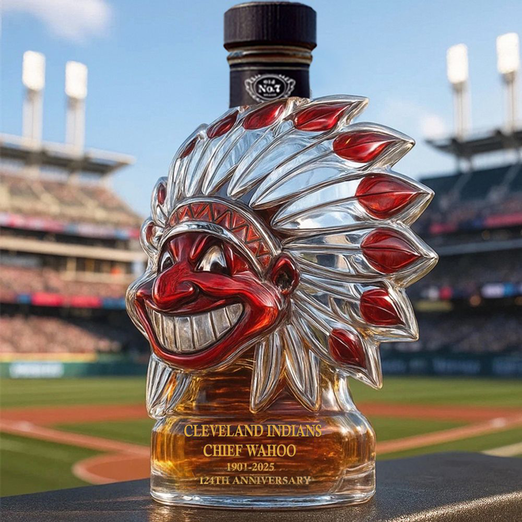 Cleveland Indians 124th Anniversary Whiskey Bottle