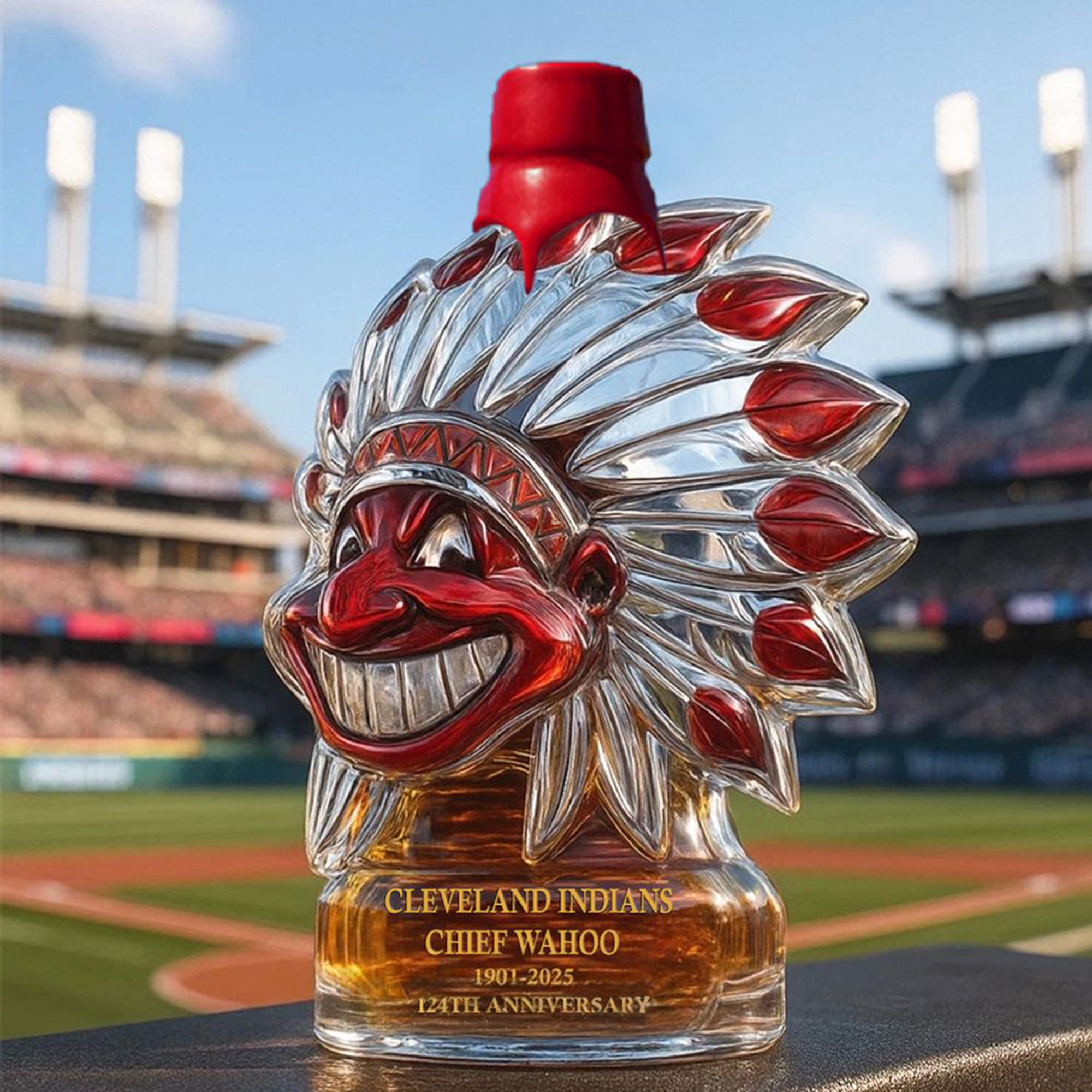 Cleveland Indians 124th Anniversary Whiskey Bottle