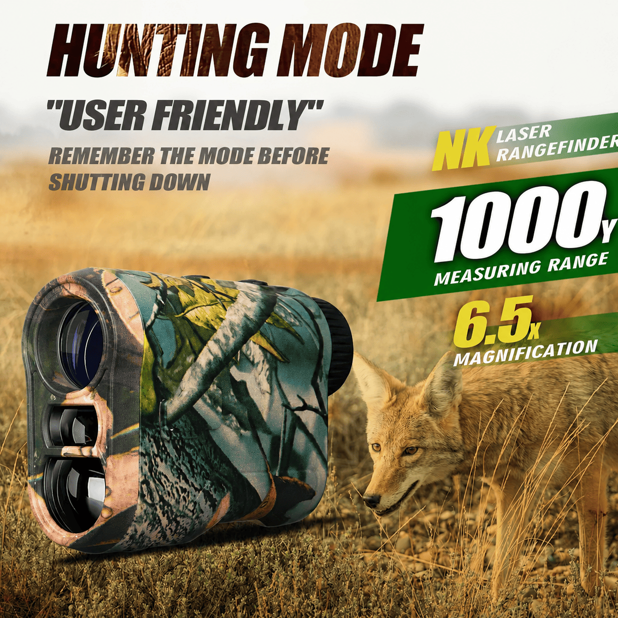 Hunting mode with 1000-yard range and 6x magnification