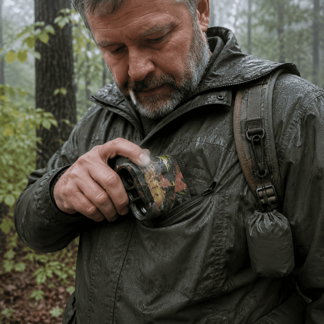 Pocket-size weather-resistant rangefinder in wet field conditions