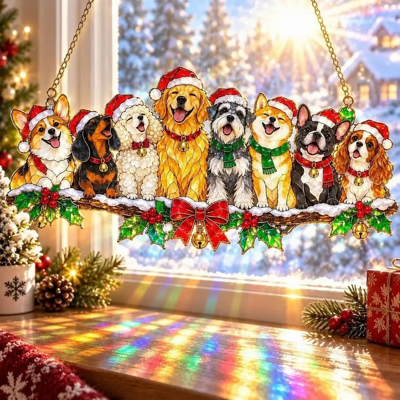 🐶 Holiday Dogs Whimsical Winter acrylic Christmas suncatcher