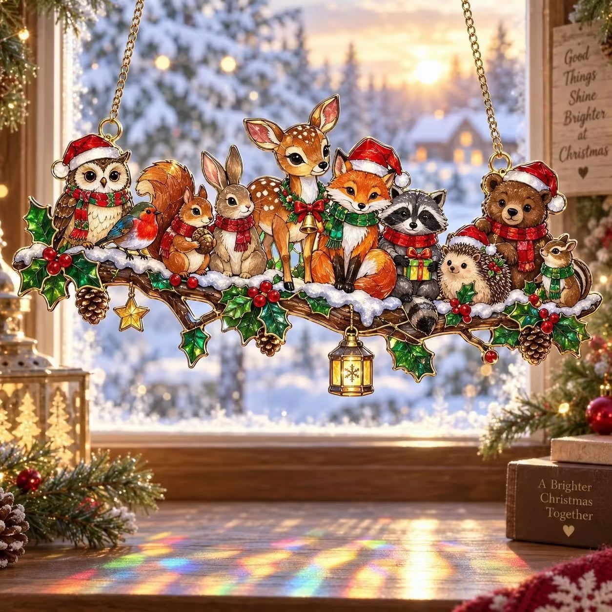 🦌 Woodland Christmas Whimsical Winter acrylic Christmas suncatcher