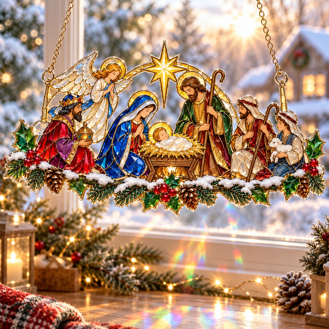 ⭐ Nativity Scene Whimsical Winter acrylic Christmas suncatcher