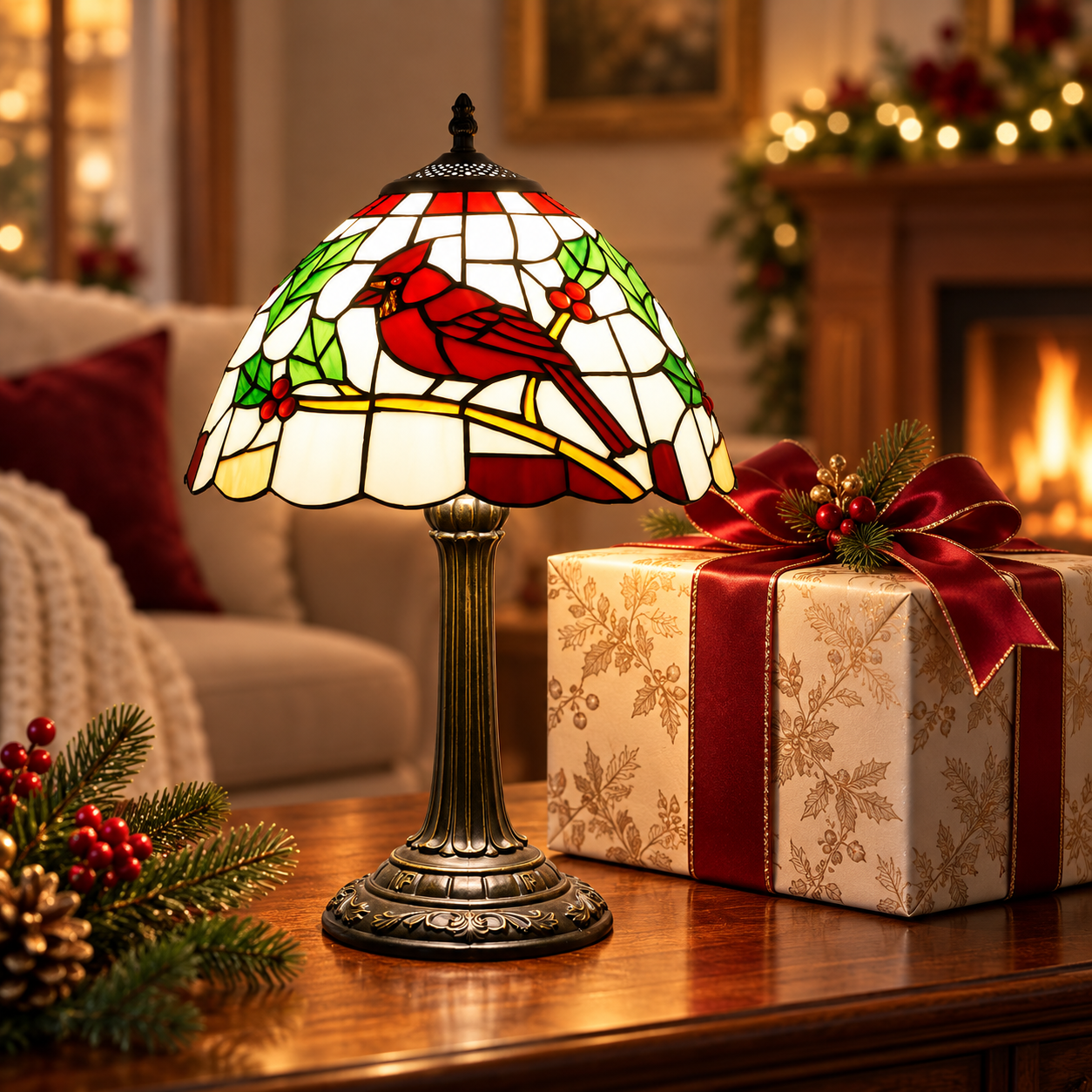 🐦 Cardinal Stained Glass Table Lamp