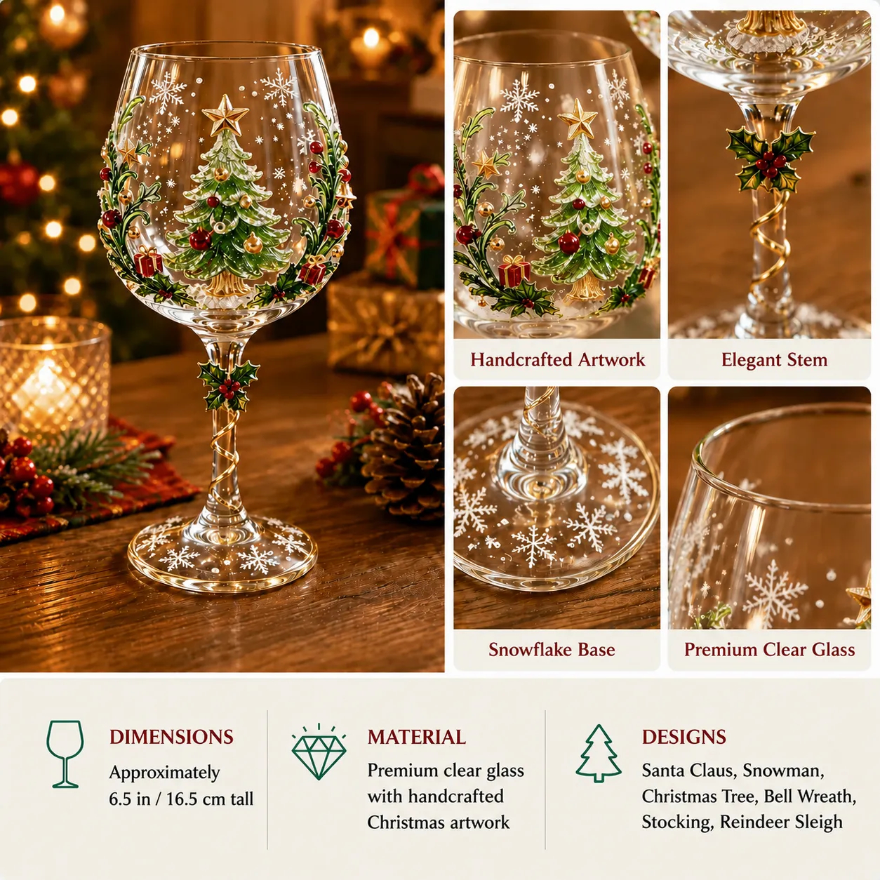 🎄 Christmas Wine Glass Set 🎁 Festive Gift Box Collection