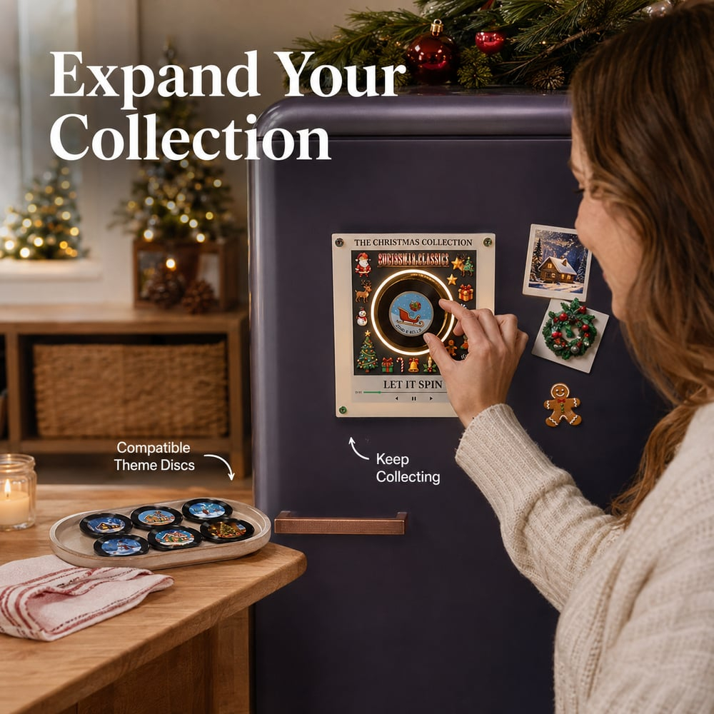 Retro NFC Vinyl Christmas Refrigerator Magnet Light-Up Spinning Decor for Holiday Home & Christmas Gift
