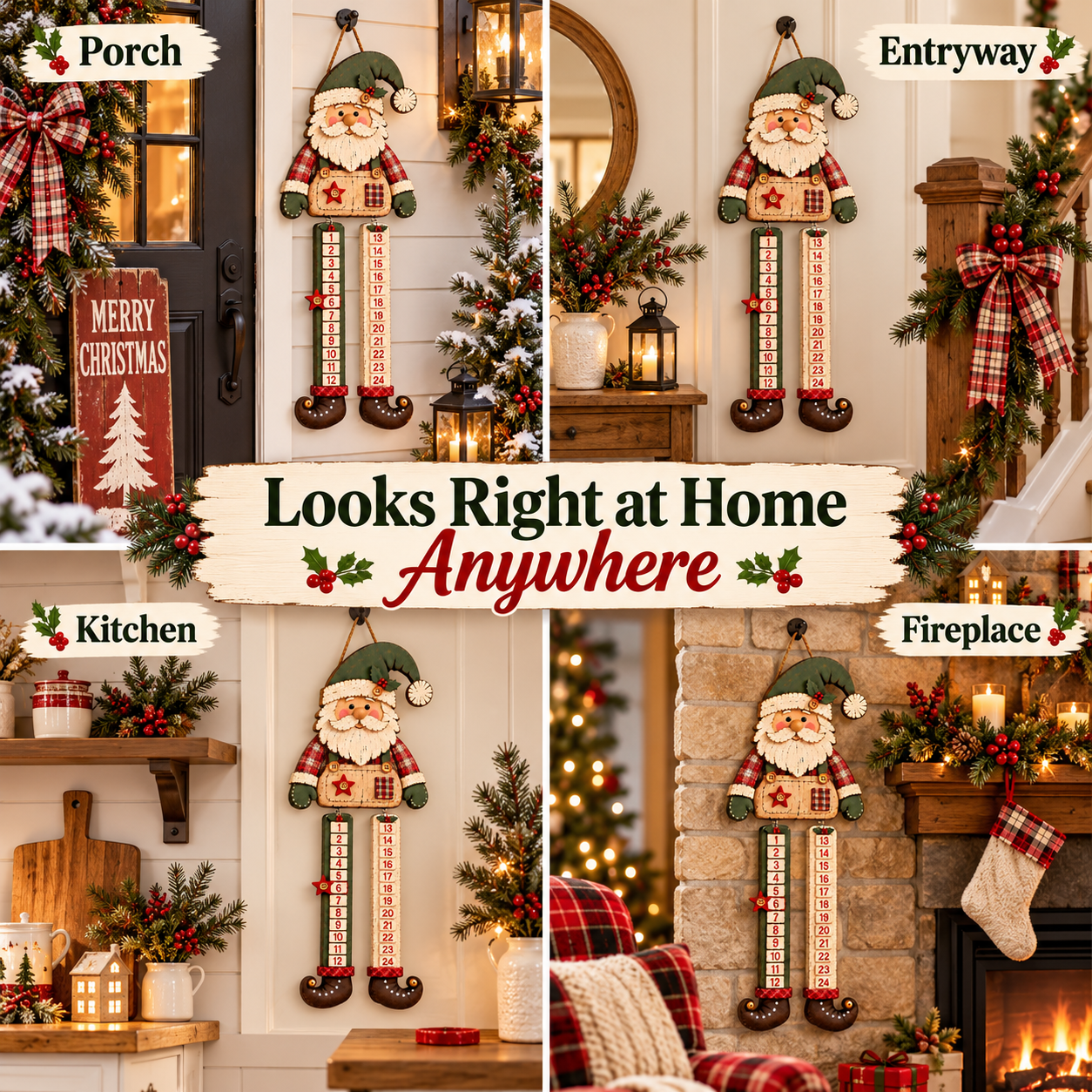 Rustic Wooden Santa Christmas Countdown Calendar