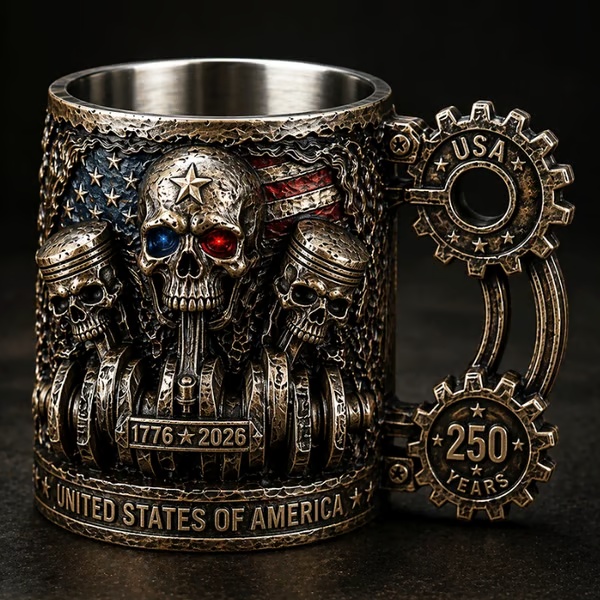 💀⚙️ Engine Skull Mug — 250th anniversary Patriotic Commemorative Edition