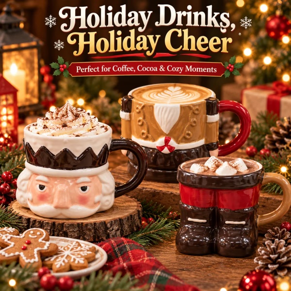 Stackable Christmas Mug Set – Festive Coffee Cups & Holiday Kitchen Decor