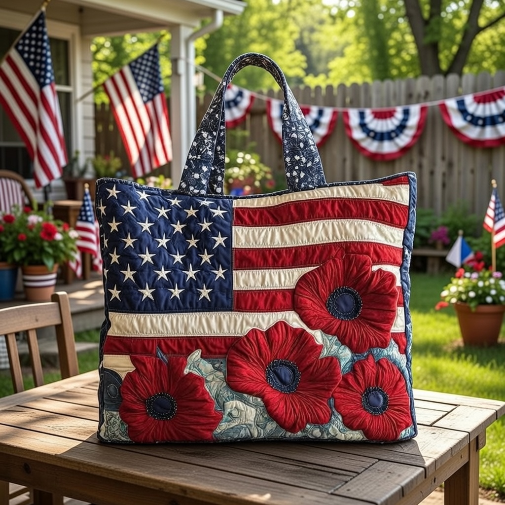 Patriot Poppy Quilted Tote Bag