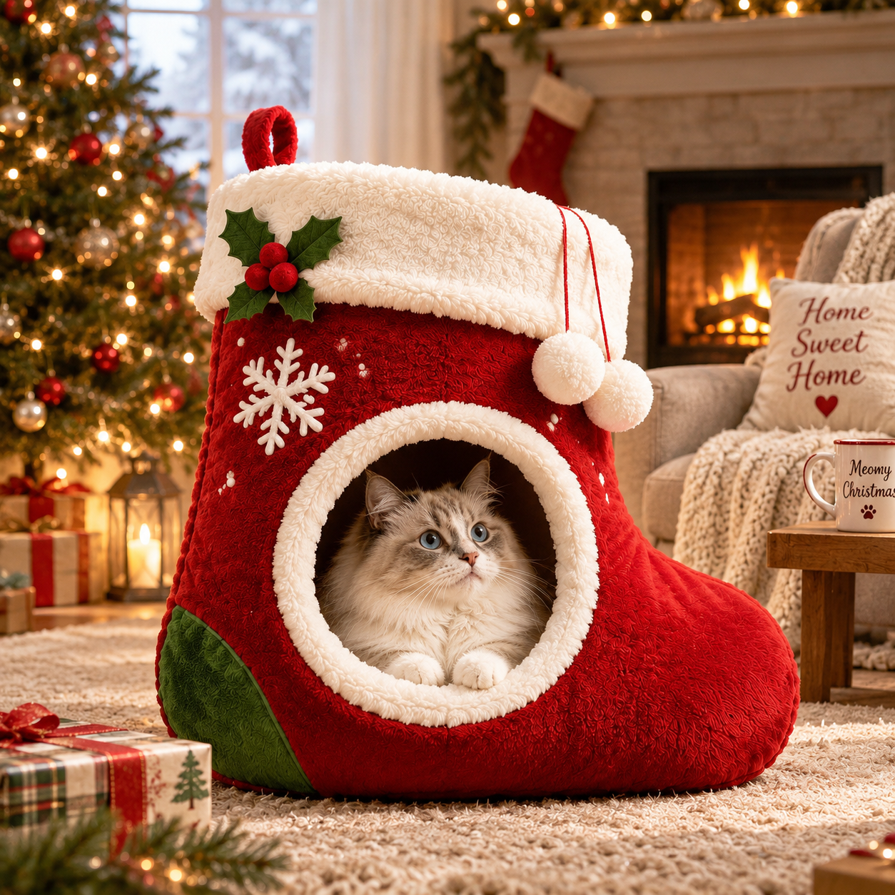 🎄 Christmas Stocking Cat Cave Bed
