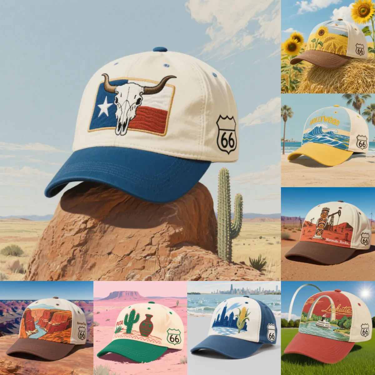 🚗 Route 66: America’s Highway, Stitched Into Every Cap 🌎